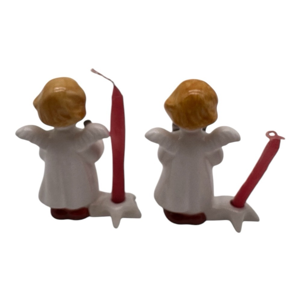 Pair of Vintage Goebel Christmas Candle‎ Holders Angel w/ Toy Train 2.5" Tall #2 - Picture 4 of 6